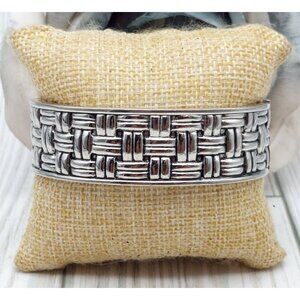 Cute Silver Tone Fashion Hinged Bangle Bracelet Textured Woven Basket Weave